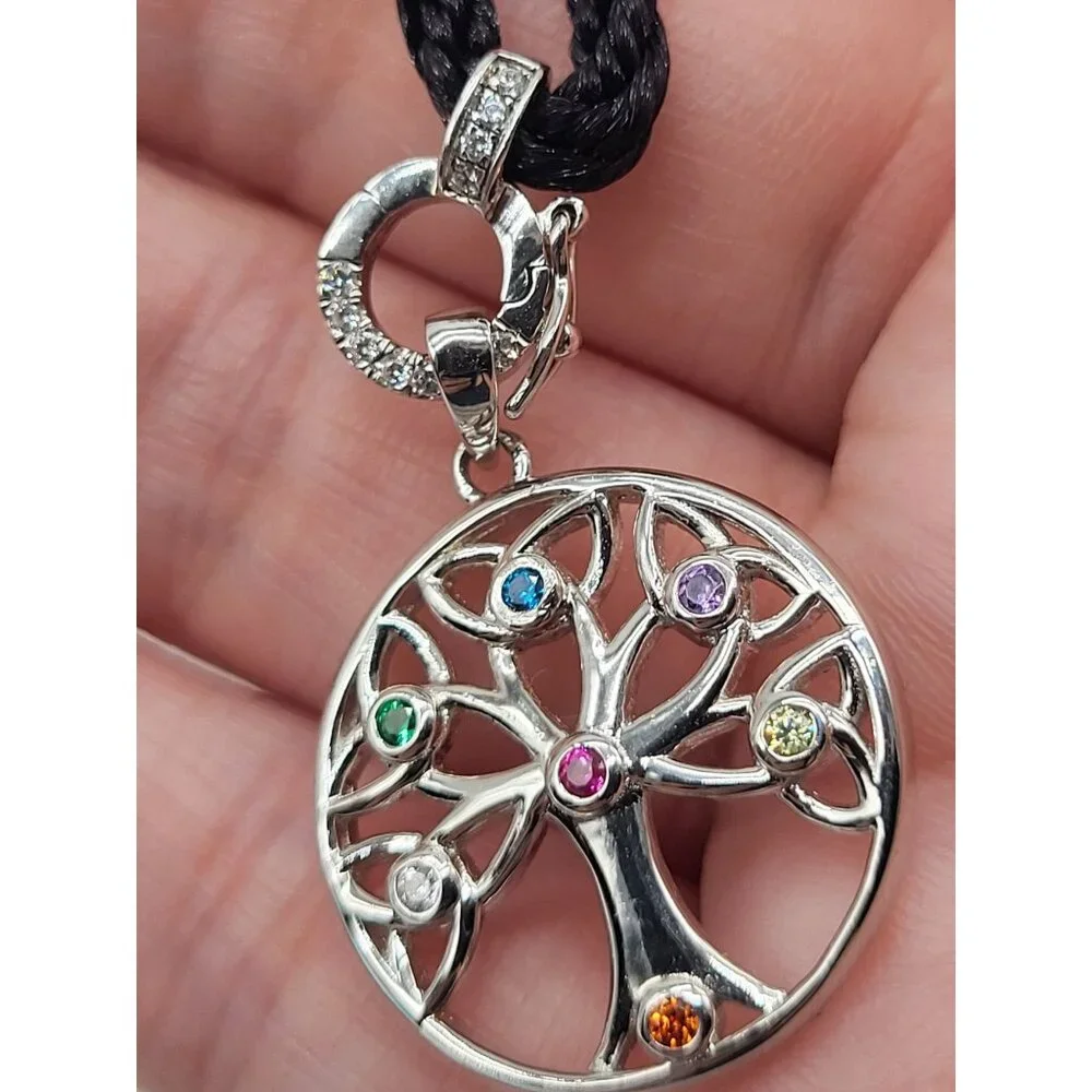 Sterling Silver 925 Tree of Life Pendant Necklace on Black Adjustable Rope - Picture 8 of 9